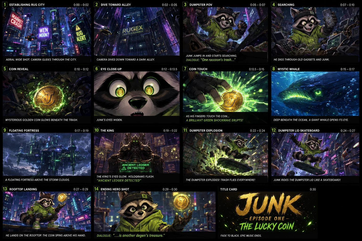 Storyboard for Junk episode one, The Lucky Coin